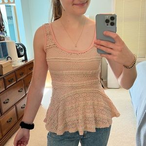 Pink floral ruffle bottom tank top